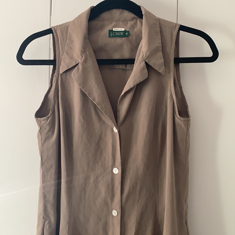 Vintage Tan Silk J. Crew Midi Dress Size 8 - Picture 2 of 6